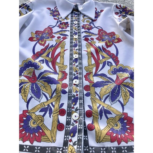 Vtg 60s Rare Smartique Polyester Mod Floral Geo Blouse Shirt 36 M Boho Disco HTF - Picture 13 of 16